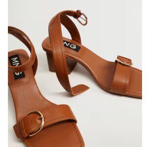 Mango leather heeled sandals 2” heel with gold buckles 6.5